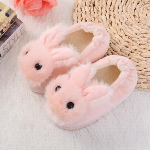 Children Cotton Shoes Kids Home Slippers Boys Girls Baby Cute Rabbit Ears Plush Ball Thickening Warm Indoor Shoes