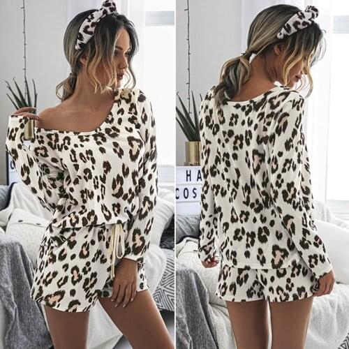 Leopard Print Loungewear Women Two Piece Outfits Floral Loungewear Set Female Long Sleeve Short Sets