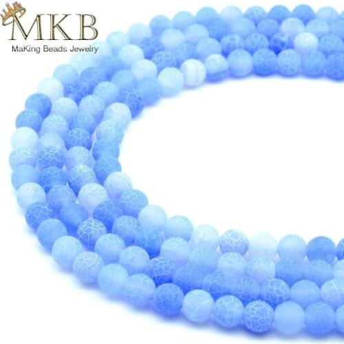 Perles Natural Stone Light Blue Frost Agates Round Beads For Jewelry Making 4 6 8 10 12mm Beads Bracelet Accessories Wholesale