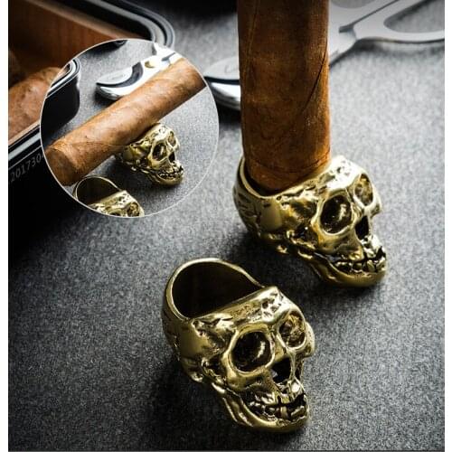 Copper mens retro skull holder for cigar / ring jewelry A5244