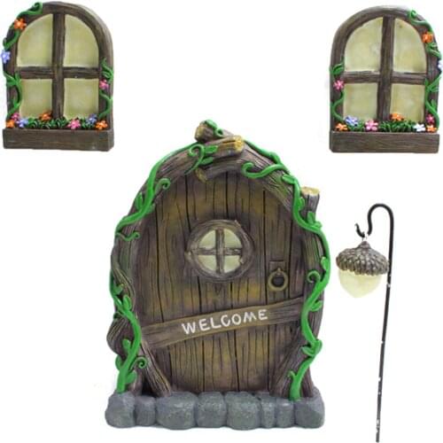 Miniature Fairy Tree Decorations Elf Home Door And Windows Glow In The Dark Cute Tree Decor Art Decorations For Kids Room