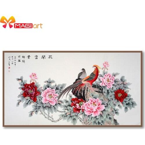 Cross stitch kits Embroidery needlework sets 11CT water soluble Canvas Patterns 14C Full Landscape peony flower -NCMA154