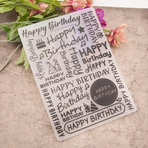 Happy Birthday Words Pattern Plastic Embossing Folders for Scrapbooking Card Making Birthday Craft Folders