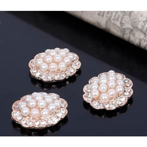 2015New 60Pcs Pearl Rhinestone Depressed Embellishment Button for DIY Hair Accessories ZJ145