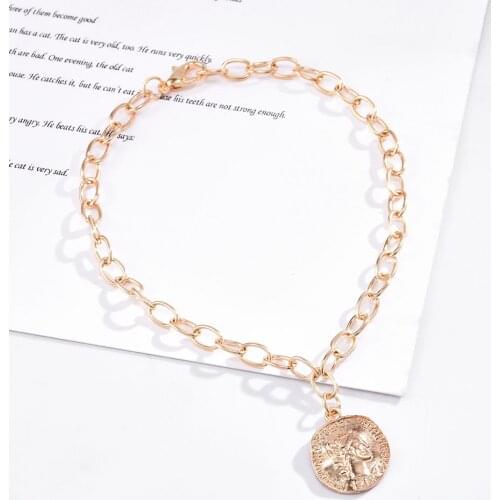 New Fashion Gold Color Simple Retro Avatar Round Charm Bracelets for Women Coin Jewelry Gold Color Womens Chain & Link Bracelet