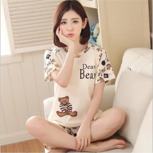Sleepwear Lovely Home Suits Sexy Pyjama Short Sleeve Pajamas Set 2021 Women Pijamas Comfortable Girl Spring Summer 2Xl Nightwear