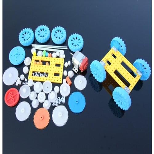 77pcs Plastic Gear Motor Gearbox Model Craft DIY Four-wheel Drive Car Auto Robot Children Rack Pulley Belt Scientific Experiment