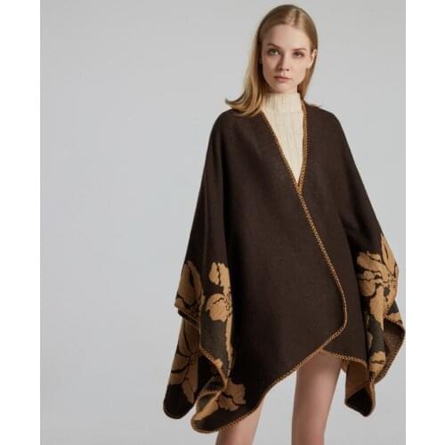 Luxury Brand Winter Warm Flowers Ponchos And Capes For Women Oversized Shawls Wraps Thick Cashmere Pashmina Female Bufanda Mujer