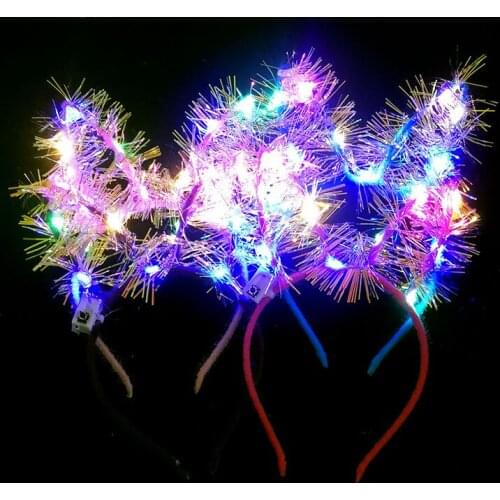 New year party christmas gift factory 10 lamp golden ear stall hot sale flashing colorful ear headband toy factory wholesale