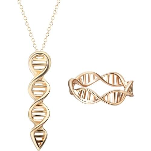 QIMING DNA Rotating Ring Female Science Molecule Necklace Women Jewelry Set Geometric fashion Rings Party Birthday Gift