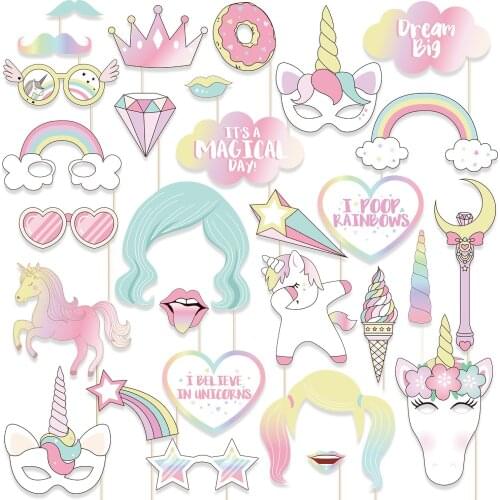 29pcs Unicorn Theme Photobooth Props Party Decorations Birthday Baby Shower Photobooth Props Party Supplies PZ140