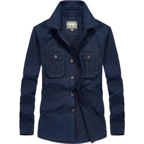 Men Shirts Long Sleeve Loose Military Cotton Army Shirts Big Size Solid Casual Shirts Male Clothing Spring Autumn