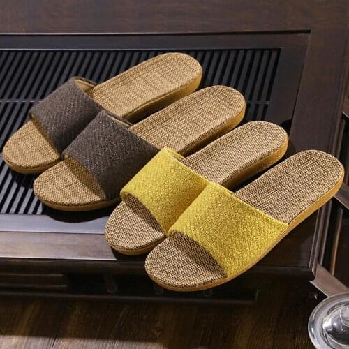 Womens/Mens Summer Linen Slippers Indoor Soft Couple Home Shoes Ladies/Male Beach Flip Flops Bathroom Slides Female Sandals