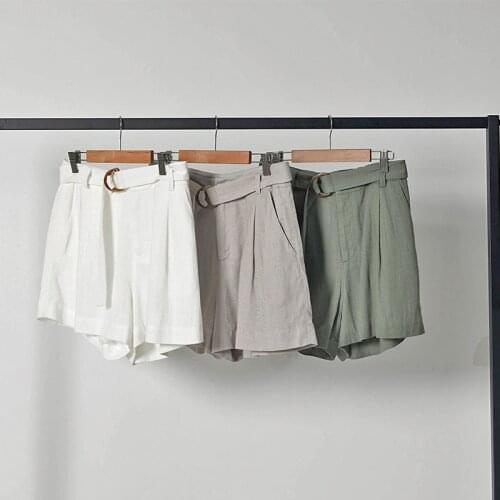 Linen Womens Summer Shorts High Waist Lace-up Female Casual Short Pants 2020 New