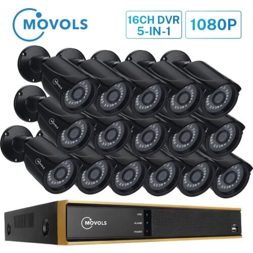 Movols 16CH CCTV Camera System 16PCS 2MP IR Security Camera System H.265 P2P DVR Kit Waterproof Outdoor Video Surveillance Set