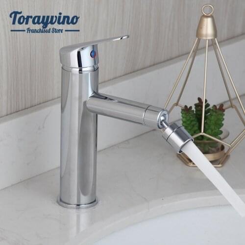 Torayvino Bathroom Basin Brass Faucet Chrome Finished Mixer Rotatable Nozzle Single Handle/Hole Faucets Sink Deck Mounted Taps