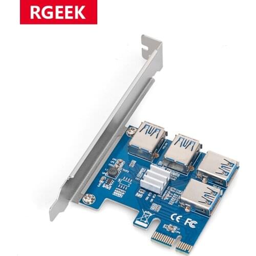 RGEEK PCIe 1 to 4 PCIe 16X Riser Card PCI-E 1X to 4 USB 3.0 PCI-E Riser Adapter Port Multiplier Card for BTC Bitcoin Miner