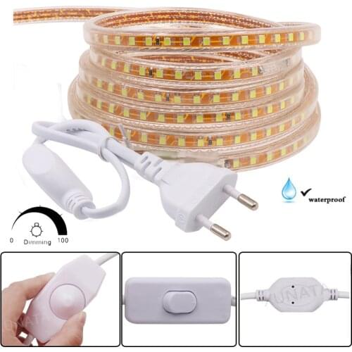 Ultra Bright 220V 240V LED Strip Waterproof White / Blue /Warm 120 LEDs/m SMD 2835 Dimmer Ribbon Tape Flexible LED Light 1m-25m