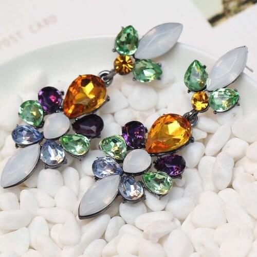 YaYi Jewelry Fashion Multi Glass Crystal Rhinestone Dangle Women Ancient Gold Color Wear Ear Band Long Tassel Earrings