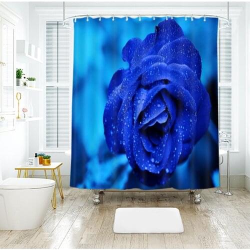 Flower Pattern 3d Blue Rose White Gardenia Shower Curtains Beauty Bathroom Curtain Thicken Waterproof Thickened Bath Curtain