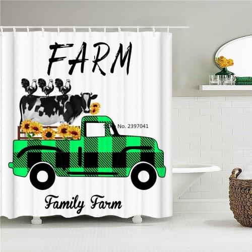Farm Cow Car Polyester Shower Curtain 3d Printed Bath Curtains with 12 Hooks for Home Bathroom Decor Retro Flower Bath Screen