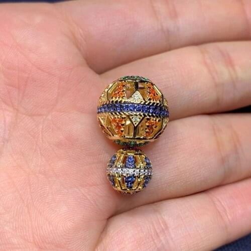 SLJELY 1pc Luxury 925 Sterling Silver Single Colorful Double Balls Mono Earring Cubic Zirconia Stones Women Mana Fine Jewelry