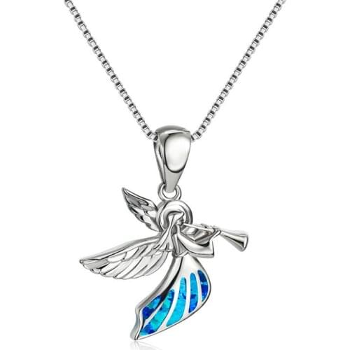 Fashion Women Elves Angel Pendant Necklace for girl Statement Jewelry Accessories Exquisite Imitation Blue Fire Opal Necklace