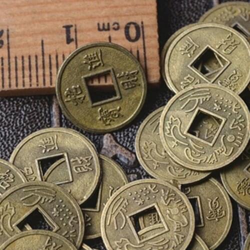 1/100Pcs Antique Fortune Money Coin Luck Wealth Chinese Feng Shui Lucky Ancient Replica Coins Set Ten Emperors Hanging Ornaments