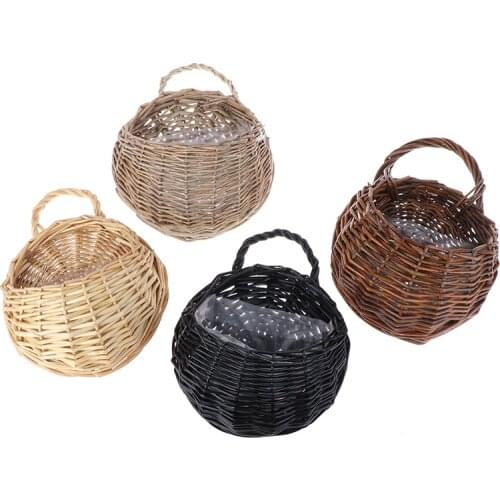 1pc Flower Planter Wall Hanging Wicker Rattam Basket Garden Vine Pot Indoor Plants Holder Hogard