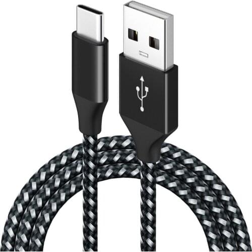 10pcs/lot USB Type C Cable Fast Charging 3A Mobile Phone Cables Nylon Braided Data Cord 1m Black Blue You Can Choose