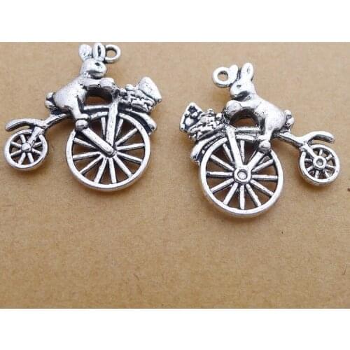 Newest 10Pieces 24*26mm Zinc Alloy Antique Silver Color Cute Rabbit Bicycle Charms Pendant Accessory For DIY Jewelry Handcraft