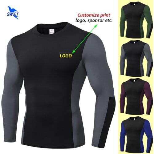 2020 NEW Men Quick Dry Running Shirts High Eleastic Compression Gym Fitness Workout T-shirt Long Sleeve MMA Rashguards Customize