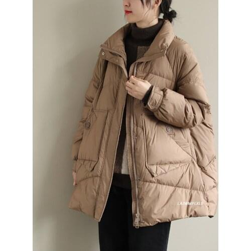 2021 Autumn Winter Women Down Coats Womens Down Jacket Casual Loose Coat White Duck Down High Collar Down Jackets Ladies Coat