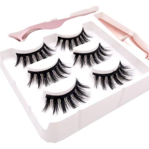 3 pairs Magnetic Eyelashes 3D False Mink lashes Magnetic Waterproof Eyeliner Tweezer Magnetic False Eyelash Handmade lash Makeup