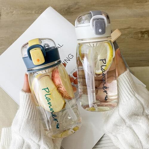 400/500ml Fashion Transparent Plastic Water Bottles For Girl Women BPA Free Hot Water Bottle With Portable Rope Travel Tea Cup