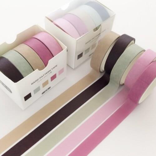 5 rolls/box of grid and paper tape, cute decorative tape, solid color masking paper stickers, scrapbook, DIY stationery tape