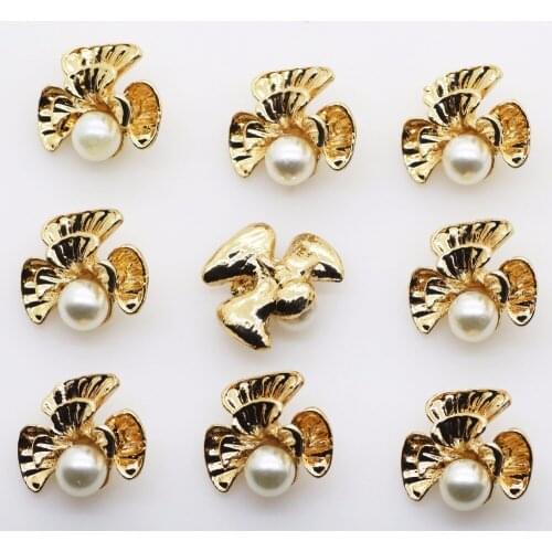 6pcs Shell Metal Sewing Buttons Pearl Rhinestone Buttons Diamante Crystal Hair Flower Scrapbooking Accessories
