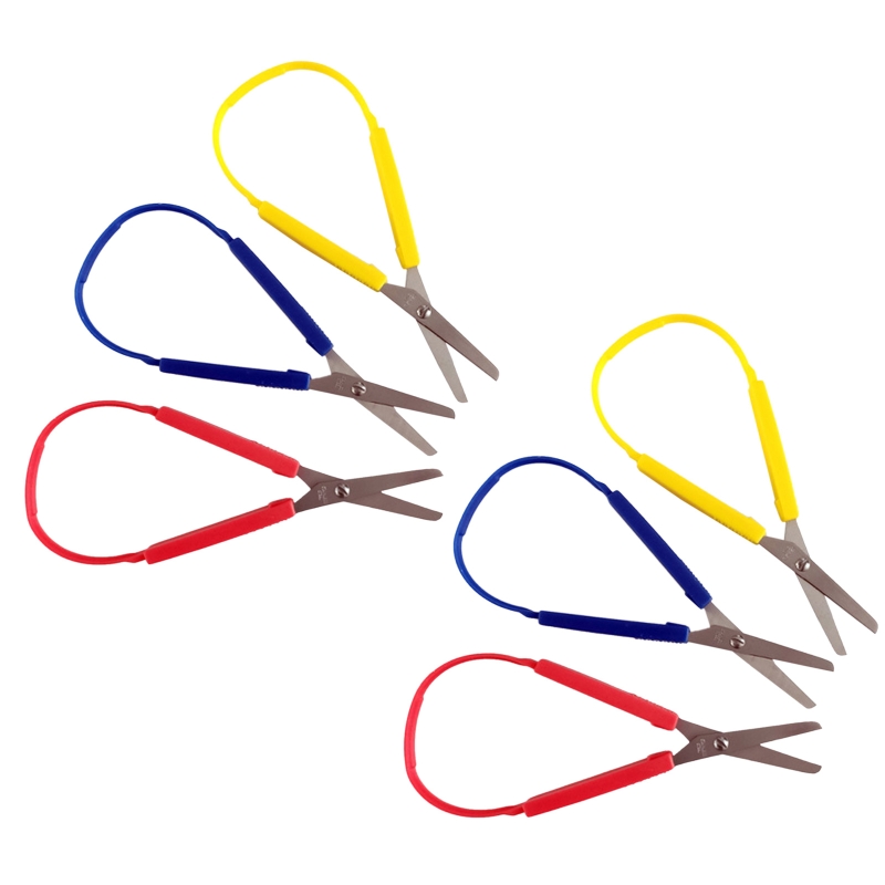 6pcs Colorful Loop Scissors for Kids Easy Grip Self-Opening Scissor Safety Round Tip Adaptive Cutting 85DD