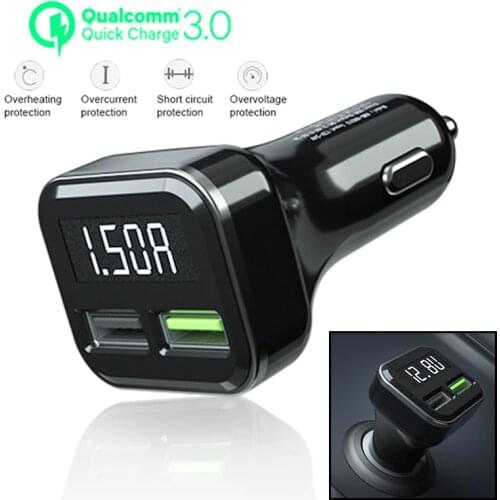 QC3.0 3.1A Dual USB Car Charger 2 Port LCD Display 12-24V Cigarette Lighter Socket Display new appearance charging head