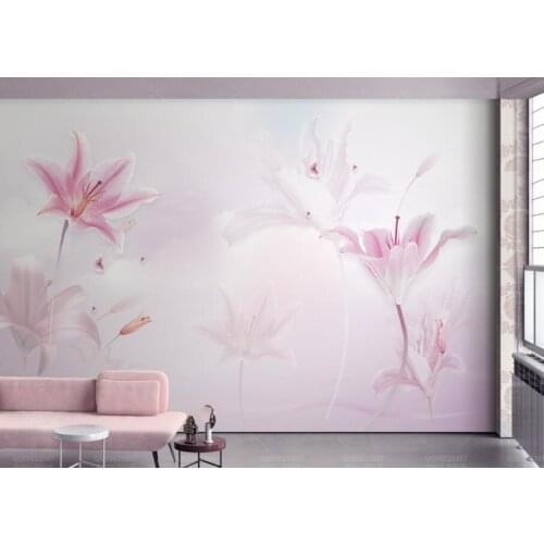 CJSIR Custom Wallpaper HD Waterfall Mural Pink Purple Lilies Clouds TV Background Wall Painting Papel De Parede 3d Wallpaper