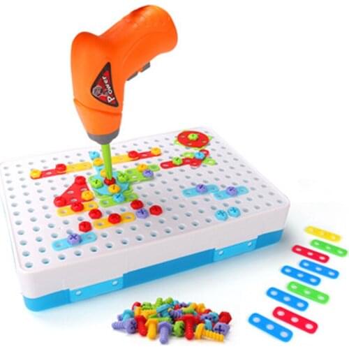 Screwing Toy Electric Puzzle Drill Screw Nut Disassembly Match Tool Educational Assembled Blocks Sets Boys Design Building Toys