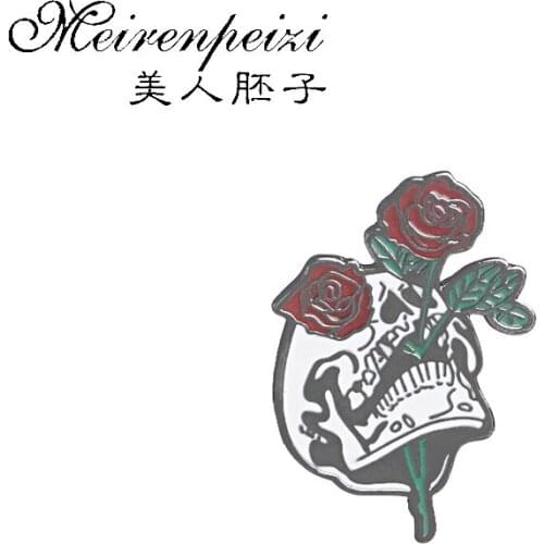 Skull Rose Enamel Pins Halloween Pin Floral Skeleton Brooches Pin Flowers Colorful Creative Art Badges Romantic Gothic Gift