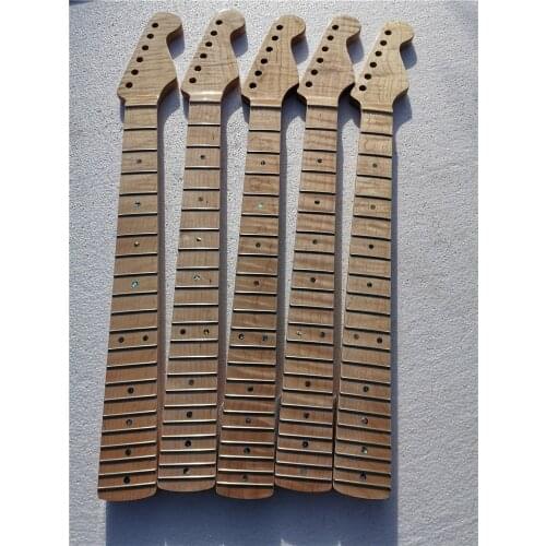 Tiger Flame Maple Guitar Neck 21 Fret 25.5inch Dark Yellow Pearl Dot Inlay DIY