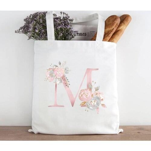 Flower Letter Font A B C D E F G Canvas Bags Girl College Ulzzang Harajuku Fashion Women Shoulder Bags Large Capacity Tote Bag