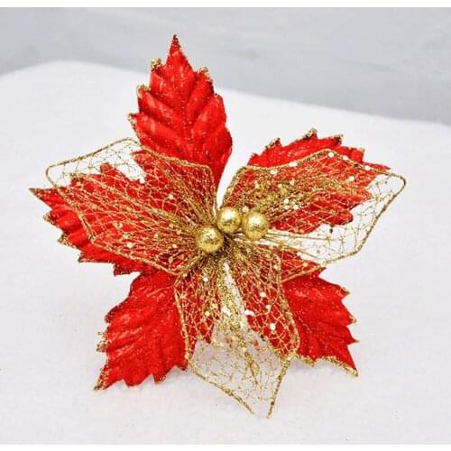 20cm Christmas Artifical Flowers Glitter Poinsettia for Christmas Tree Ornaments Flower Decoration