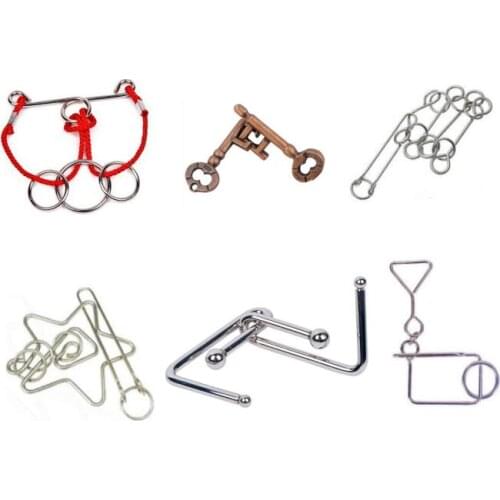 6PCS per Set Classic IQ Metal Wire Puzzles Brain Teaser Game for Adults Children