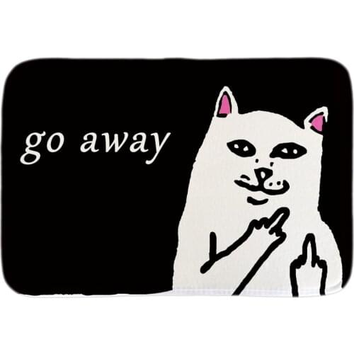 Door Mat Funny Cat With Middle Finger Humorous Saying & Quotes Floor Mat Go Away Entrance Indoor Outdoor Doormat Short Plush Mat