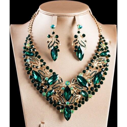 LAN PALACE colorful africa nigeria jewelry set gold color glass necklace and earrings for wedding free shipping