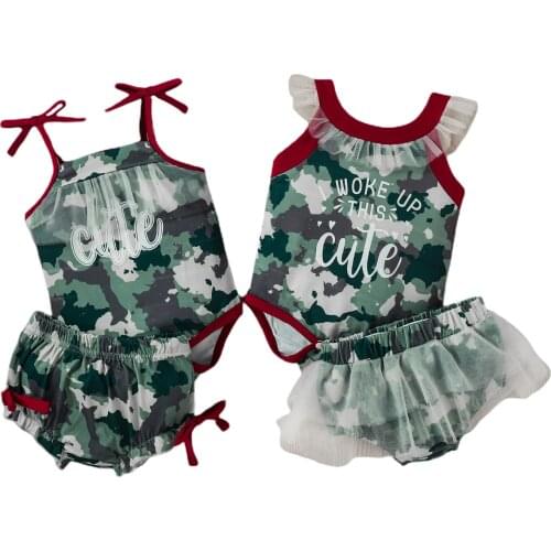 Girl’s Summer Two Piece Set Fashion Camouflage Letter Camisole/Vest and Triangle Short Pants