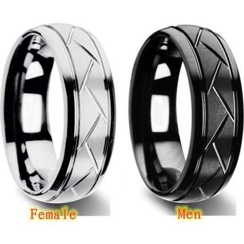 Fashion Men’s Silver Color Black Tungsten Carbide Ring Groove Multi-Faceted Ring For Men Women Engagement Ring Anniversary Gifts